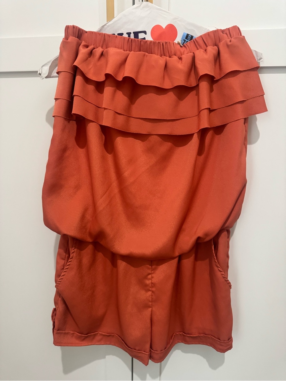 Ruffled Off-Shoulder Rust Orange Romper